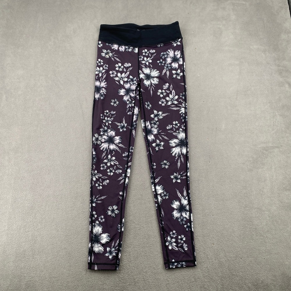 Vitesse Athletics Womens Floral Leggings Plum White Activewear Yoga Pants